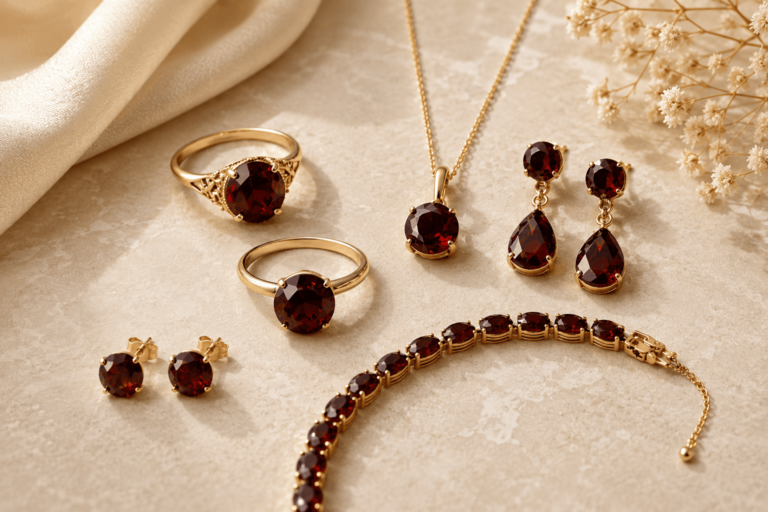 Garnet precious gemstone jewelry set.png