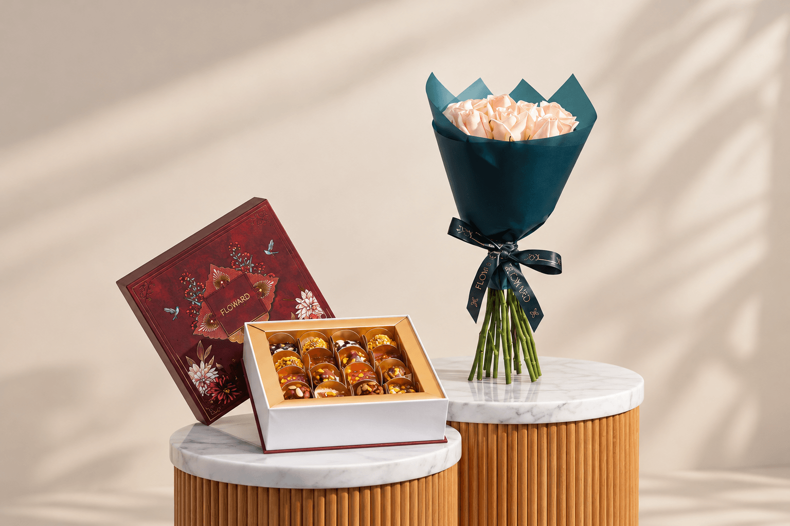 Luxury Roses and traditional diwali sweets.png