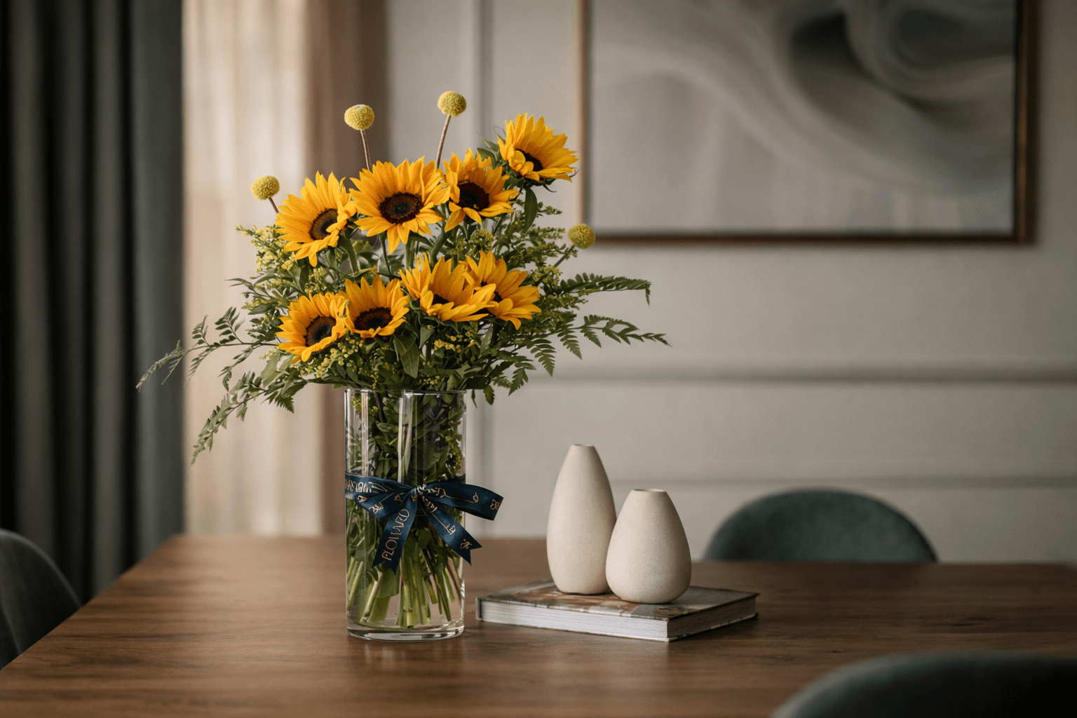 Sunflowers vase for dining room decor - Floward fresh flowers delivery.png