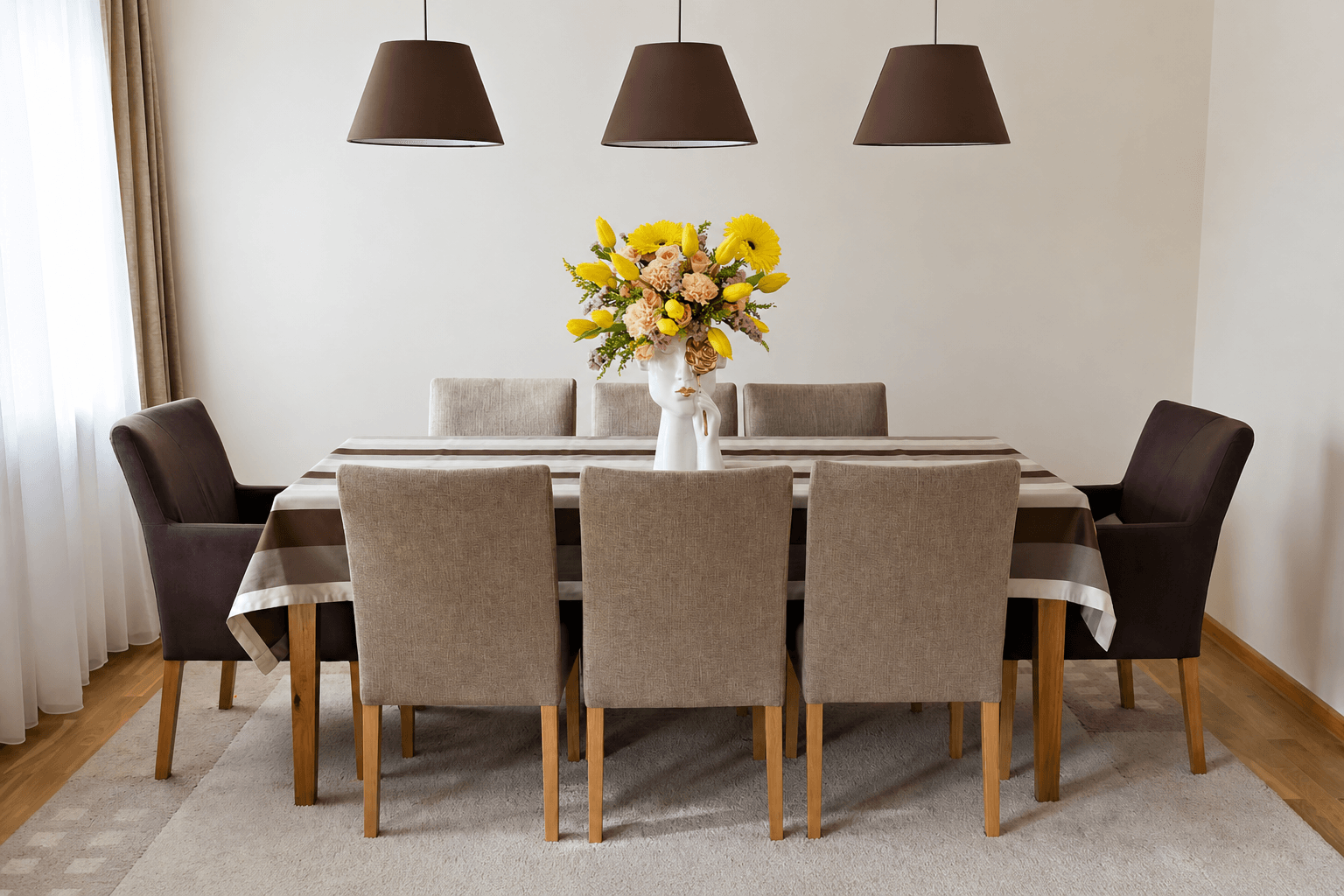 Yellow flowes in face shaped vase for dining room - Floward flowers and gifts.png
