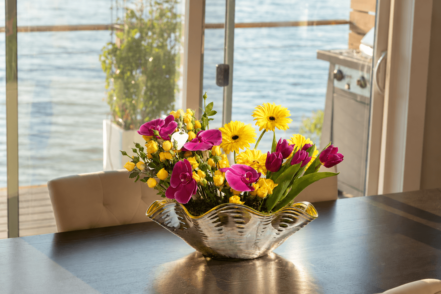 purple orchid and tulip with yellow flowers - Floward gifts.png